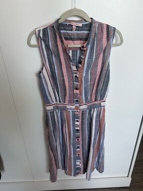 Harlow & Rose Striped Button-Up dress in Pink & Gray